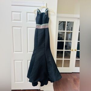 Rachel Allan Black Maxi Dress with Multicolor Waist